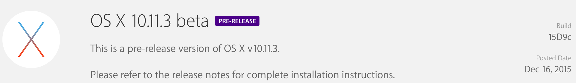 OS X 10.11.3 Developer Beta 1 Update (15D9c)