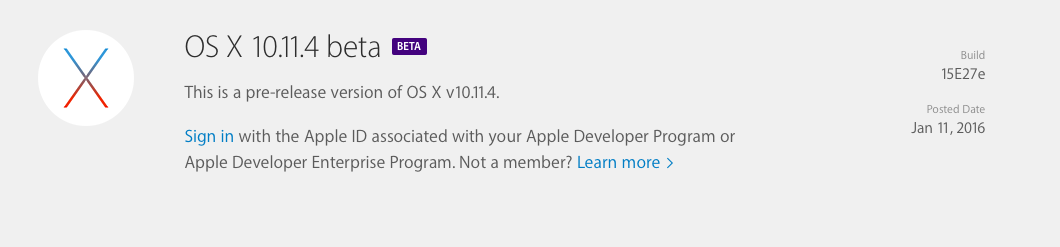 OS X 10.11.4 Developer Beta 1 Combo Update (15E27e)