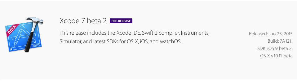 Xcode 7 beta 2(build 7A121l)