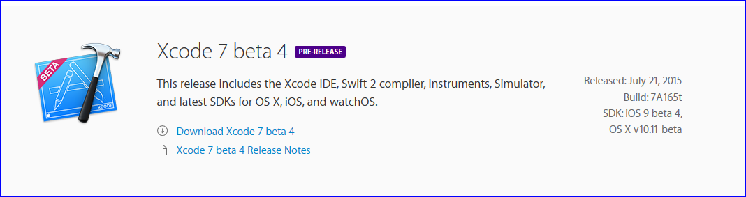 Xcode 7 Beta 4 Build A7165t