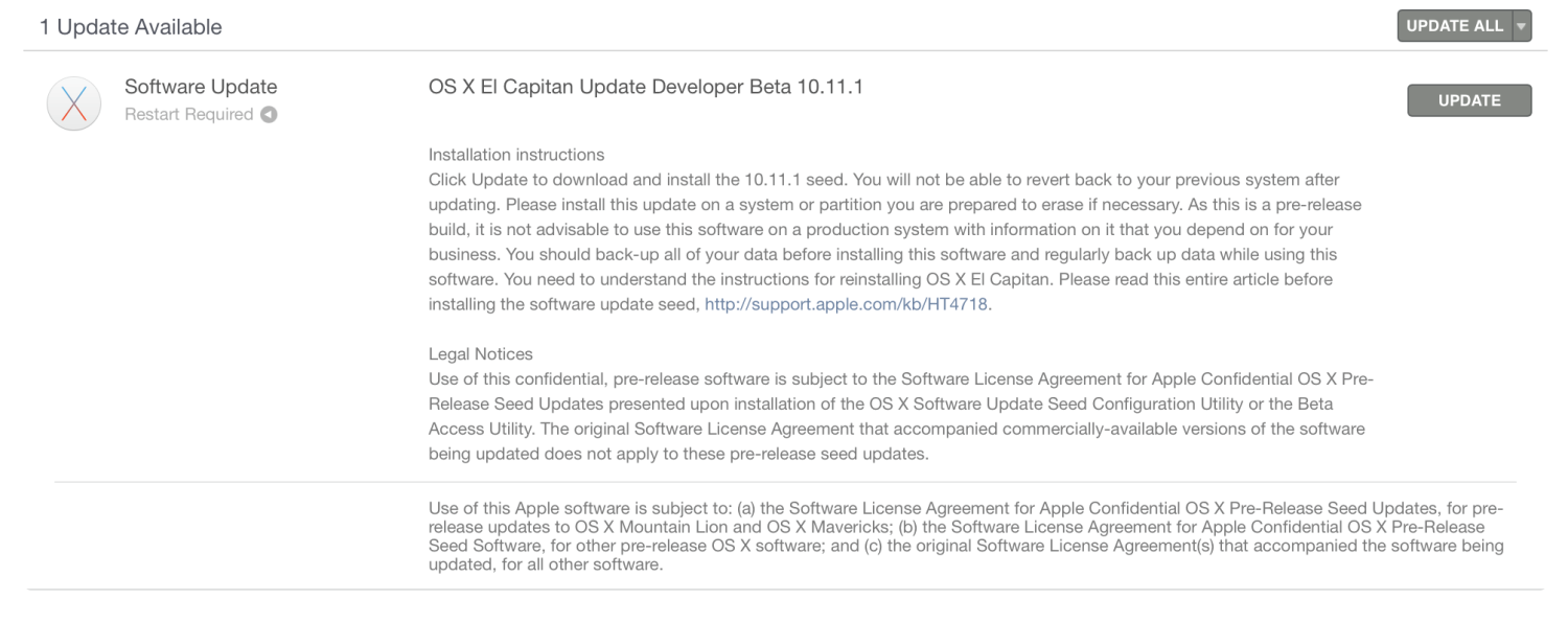 OS X El Capitan Update 10.11.1 Beta 4 (build 15B38b)