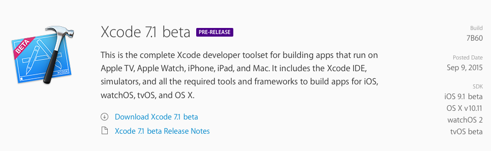 XCode 7.1 beta (7B60)