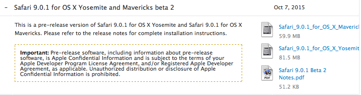 Safari 9.0.1 beta 2 for OS X Yosemite & Mavericks