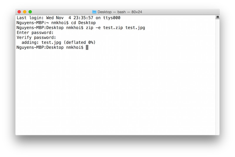 Nén file *.zip với password trên Mac OS X