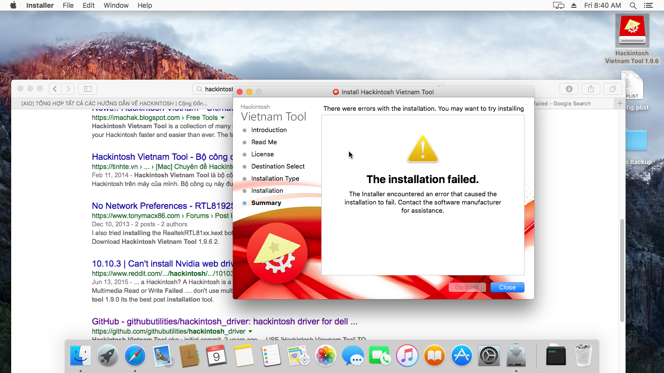 Hackintosk Vietnam Tool bị lỗi khi khi cài đặt