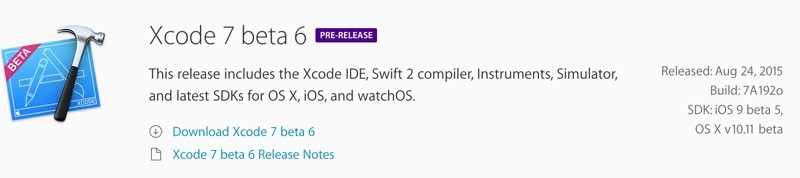 Xcode 7 Beta 6 Build 7A192o